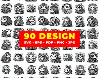Turtle Tribal Engraving SVG Bundle: Laser Cut Animal Designs (90 Files)