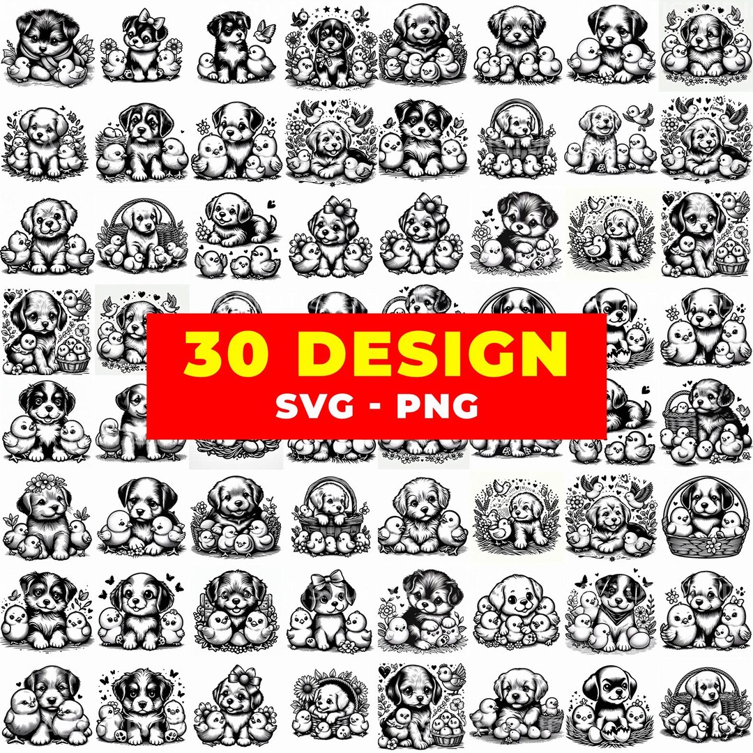 30 Cute Puppy SVG Bundle | Puppy & Chicks Clipart SVG PNG | Baby Dog ...