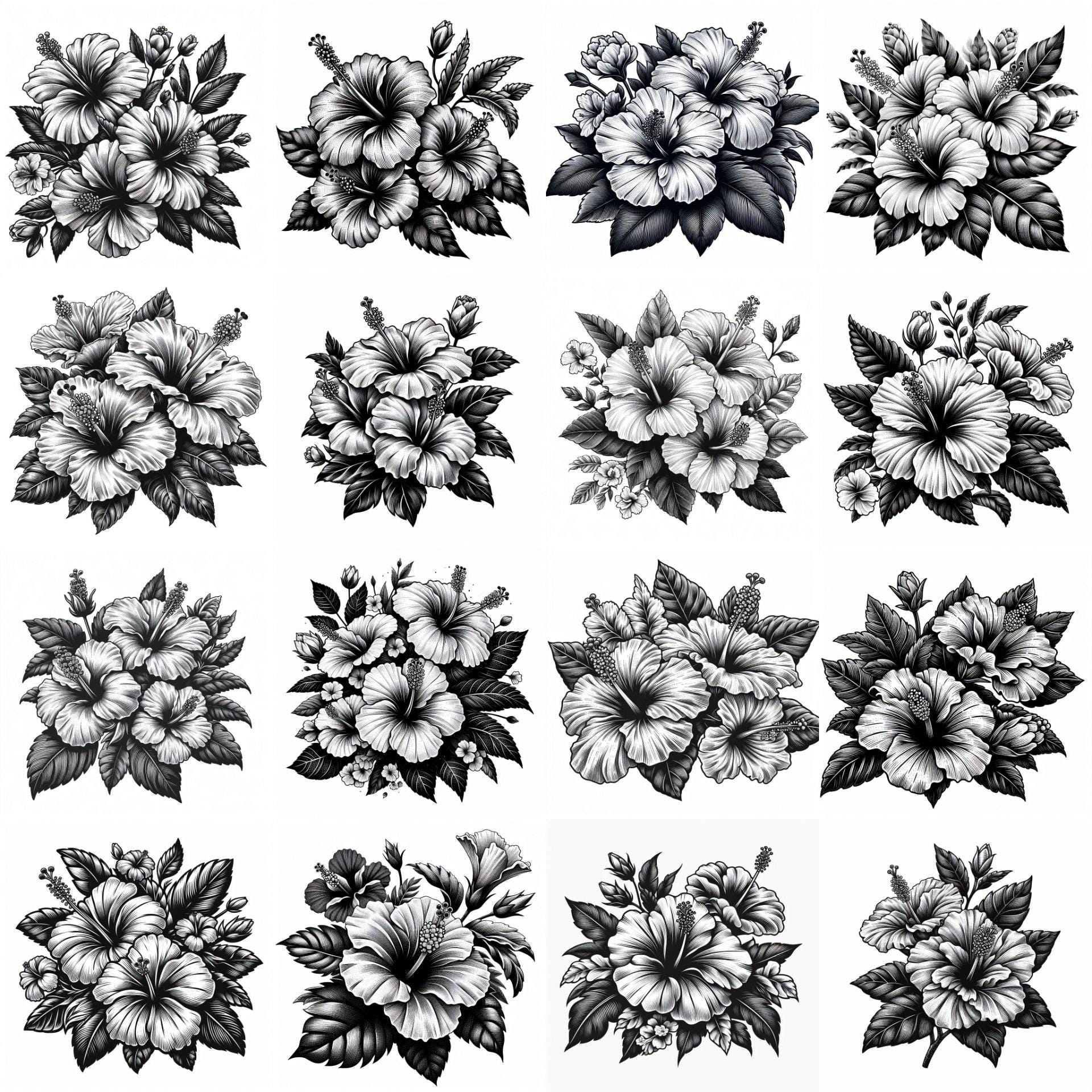 140 Hibiscus Flower SVG PNG Bundle | Tropical Floral Vintage Engraving ...