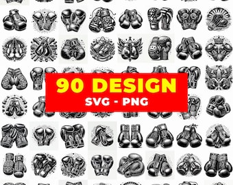 ボクシンググローブ4個SVG - ヴィンテージファイトギアカットファイル4