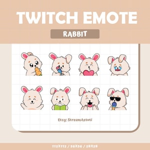 8 x Cute Rabbit Twitch Emotes Pack | Perfect for Streaming | Funny and Kawaii Emotes