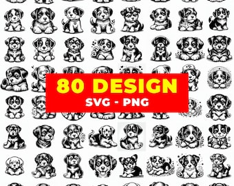 80 Kawaii Puppy Clipart | Dog SVG PNG Bundle