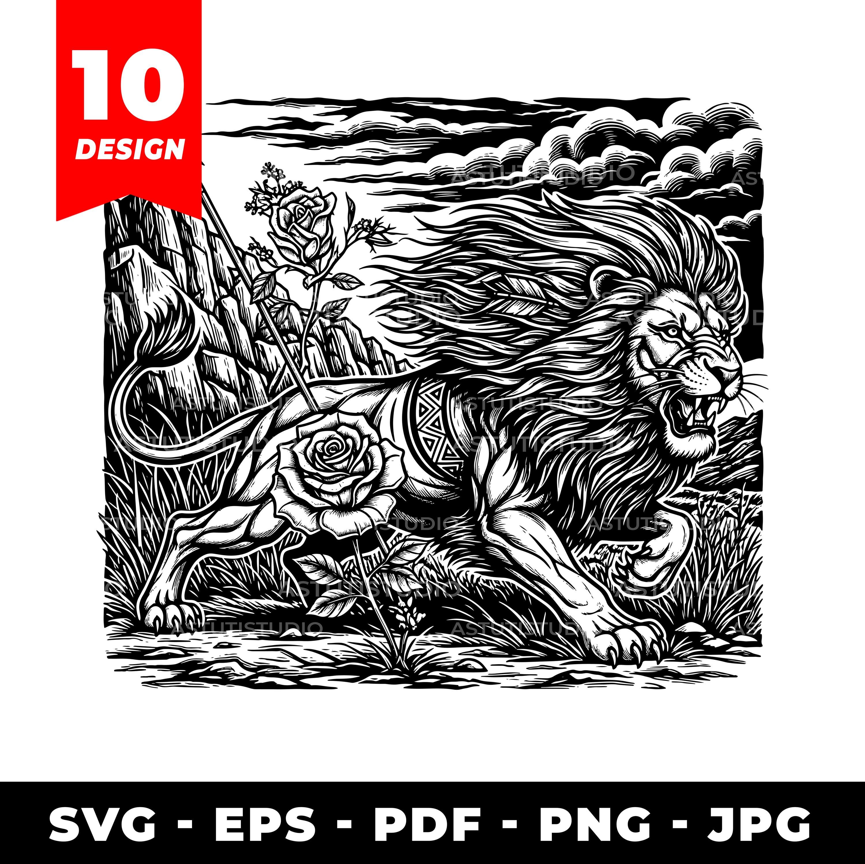 Lion and rose tattoo - Etsy België, image size:3000x2998