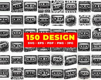 Cassette Tape Tribal Engraving SVG Bundle: Retro Music Art (Digital Files)