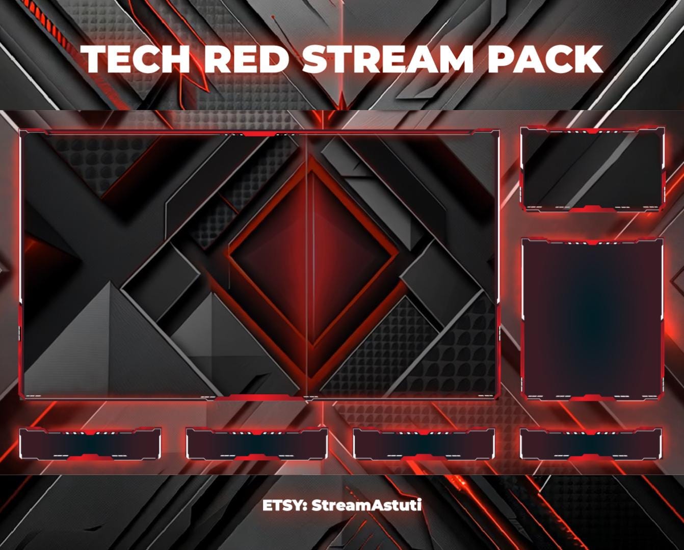 Tech Red Animated Stream Overlay Pack: Twitch, Kick, Youtube - Etsy