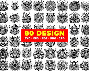 80 Viking Warrior Head Designs – Tribal Engraving Art (svg, png, pdf, jpg)