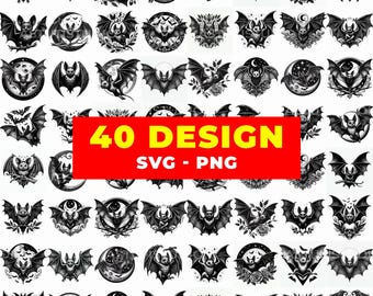 40 Gothic Bat SVG Bundle | Halloween Vampire Clipart (Digital Download)