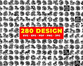Pferde Gravur SVG Bundle: Tribal Laser Cut Designs (280 Dateien)