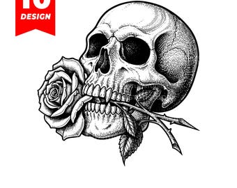 Skull With Rose SVG Bundle: Gothic Tattoo Art, Laser Cut Files - Etsy