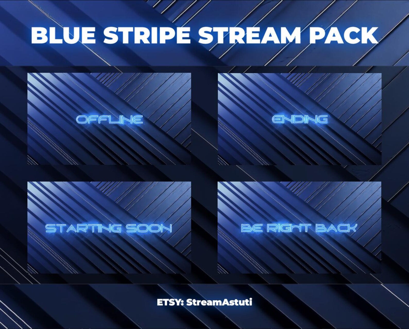 Blue Stripe Animated Stream Overlay Pack: Twitch, Youtube, Kick - Etsy