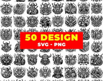 50 Viking Warrior Illustrations | Norse Engraving SVG PNG Bundle (Digital Download)