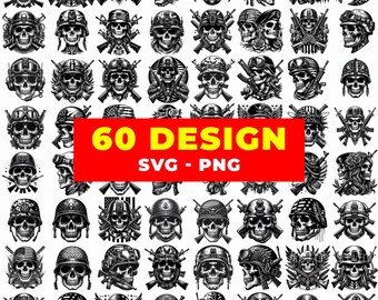Paquete SVG de calavera militar / Clipart táctico del ejército (60 diseños)