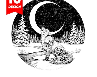 Tribal Wolf Howling Moon SVG Bundle: Forest Engraving Cut Files