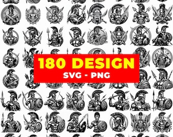 180 Spartanischer Krieger SVG Bundle | Griechischer spartanische Helm Clipart | Antiker Krieger SVG PNG | Cricut Silhouette geschnitten Dateien