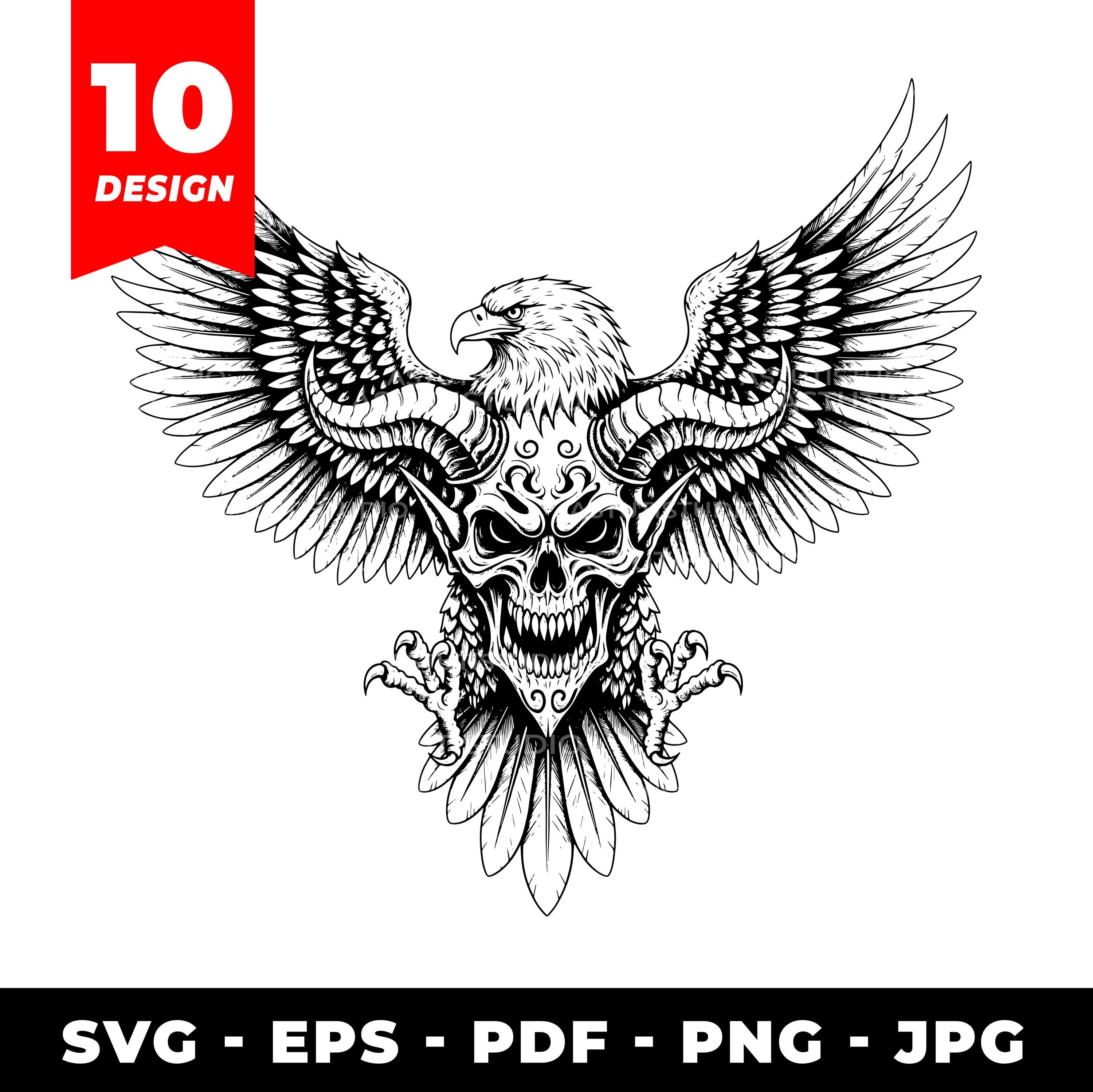 Eagle Skull SVG Bundle: Tribal Engraving Vector Art (digital 
