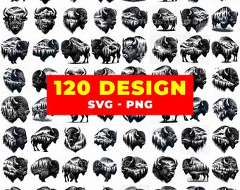 Bison Double Exposure SVG Bundle | Wildlife Silhouette PNG (120 Files)