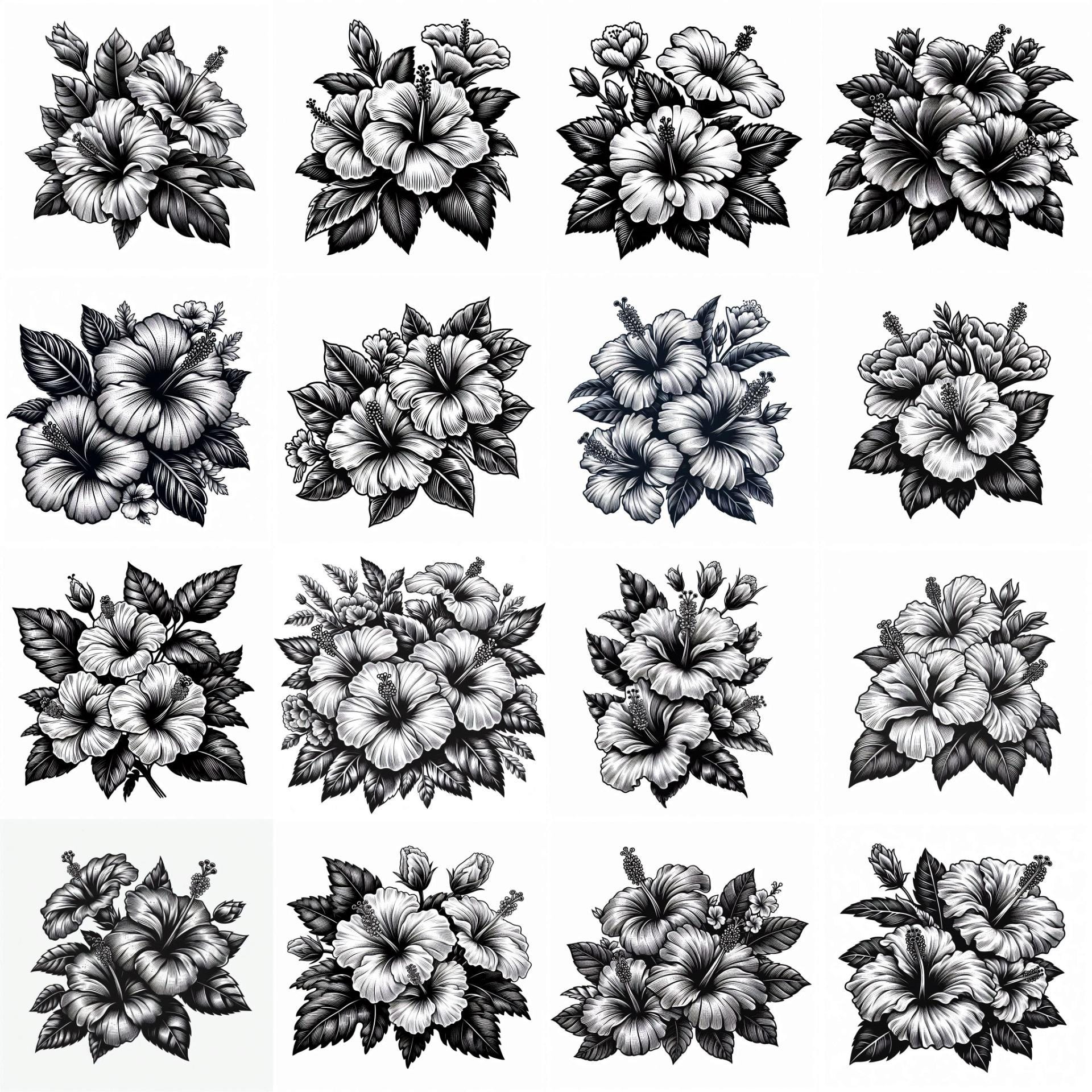 140 Hibiscus Flower SVG PNG Bundle | Tropical Floral Vintage Engraving ...