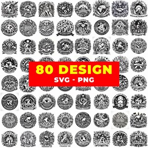Könnte beinhalten: Eine Sammlung von 80 schwarz-weißen Designs mit kreisförmigen Illustrationen und dem Text "International Friendship Day". Der Text "SVG - PNG" steht auf einem roten Banner.