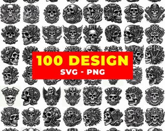 100 modèles de Skull Engine mécaniques | Bundle de cliparts motard SVG PNG