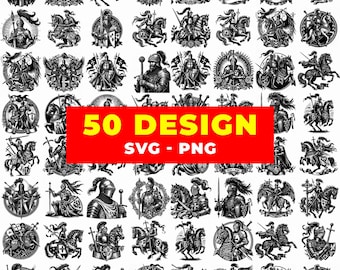 50 Knight Warrior SVG Bundle | Medieval Crusader Clipart (Digital Download)