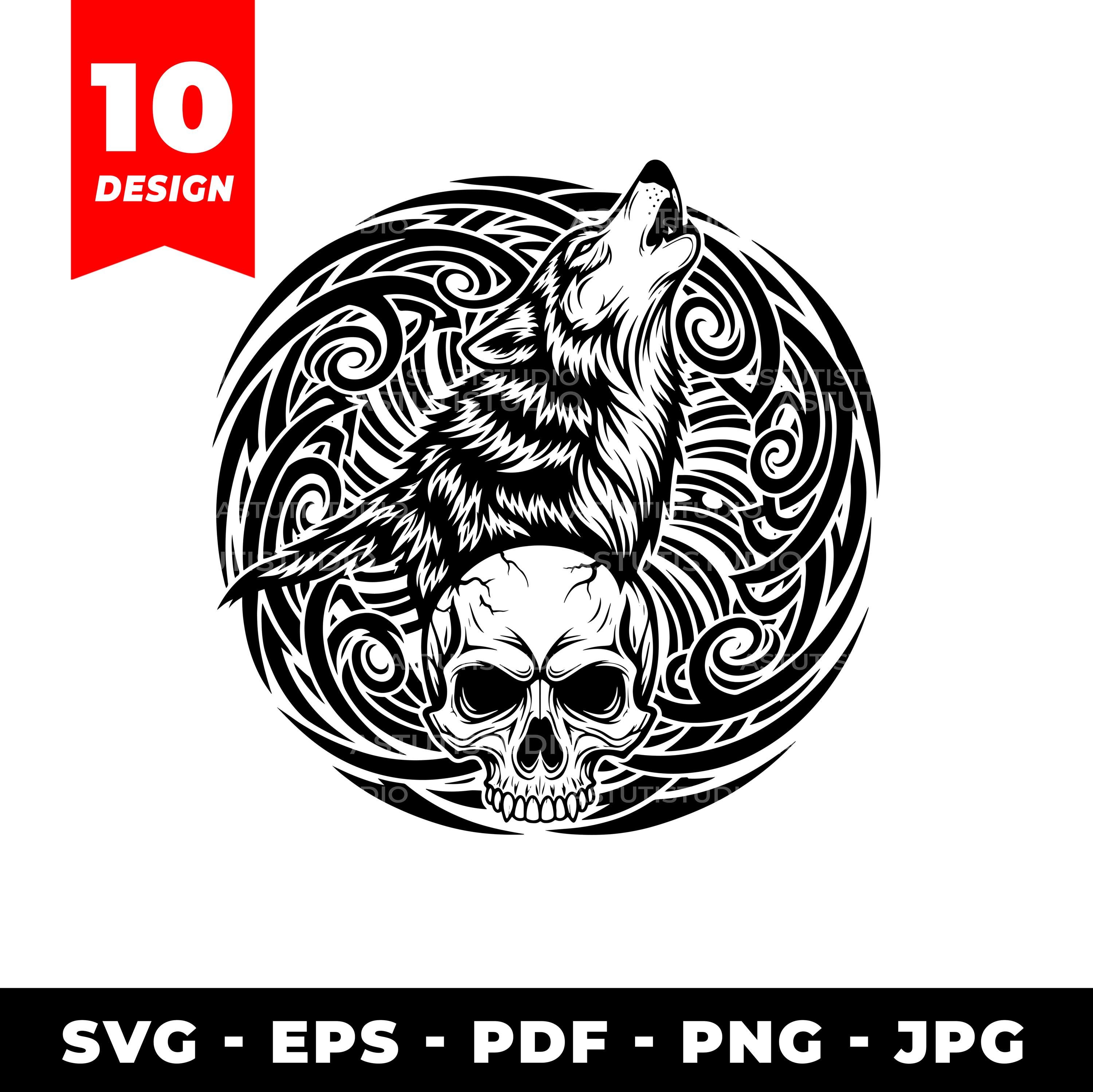 Wolf Skull Tribal SVG Bundle: Laser Cut, Cricut, CNC Designs, image size:3000x2998