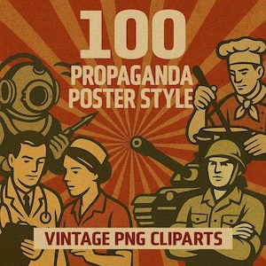 100 Vintage Propaganda Clipart PNG Bundle – Retro Military & Worker Art, Transparentne Tło, Grafika Inspirowana Sowietami