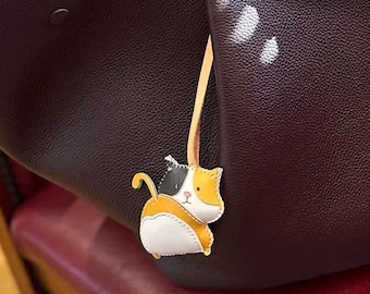 Cat Collection Bag Charms, Unique Vegan Microfiber Leather Bag Charm, Lovely Cat Lover's Purse Charm, KeyChain Gift