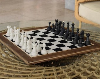 Walnut Chess Set Handmade – Large 20" Luxury Board with Resin Pieces, 3.6" King, Luxury Gift for Him