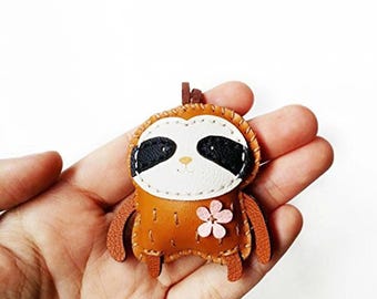Sloth Bag Charm, Microfiber Leather KeyChain, Handmade Bag Charm, Keychain Gift, Handbag Charm, Unique Gift for Her