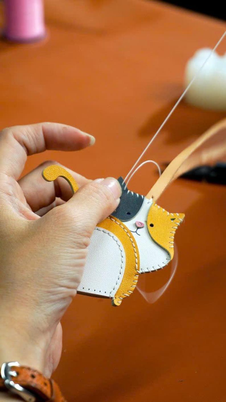 Cat Collection Bag Charms, Unique Vegan Microfiber Leather Bag Charm, Lovely Cat Lover's Purse Charm, KeyChain Gift image 3