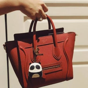 Panda-Elegant Handmade Purse Charm – Vegan Microfiber Leather Keychain, Chic Bag Accessory & Thoughtful Gift for Her