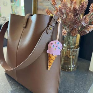 Ice Cream Bag Charm, Microfiber Vegan Leather Bag Charm, Food Collection Charm, Gift for Food Lover&#39;s
