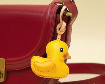 Vegan Leather Duck Keychain, Cute Bag Charm, Retro Purse Accessory, Car Hanging Decor, Gift for Her or Him