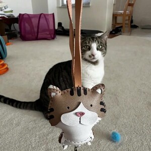 Cat Collection Bag Charms, Unique Vegan Microfiber Leather Bag Charm, Lovely Cat Lover's Purse Charm, KeyChain Gift image 7