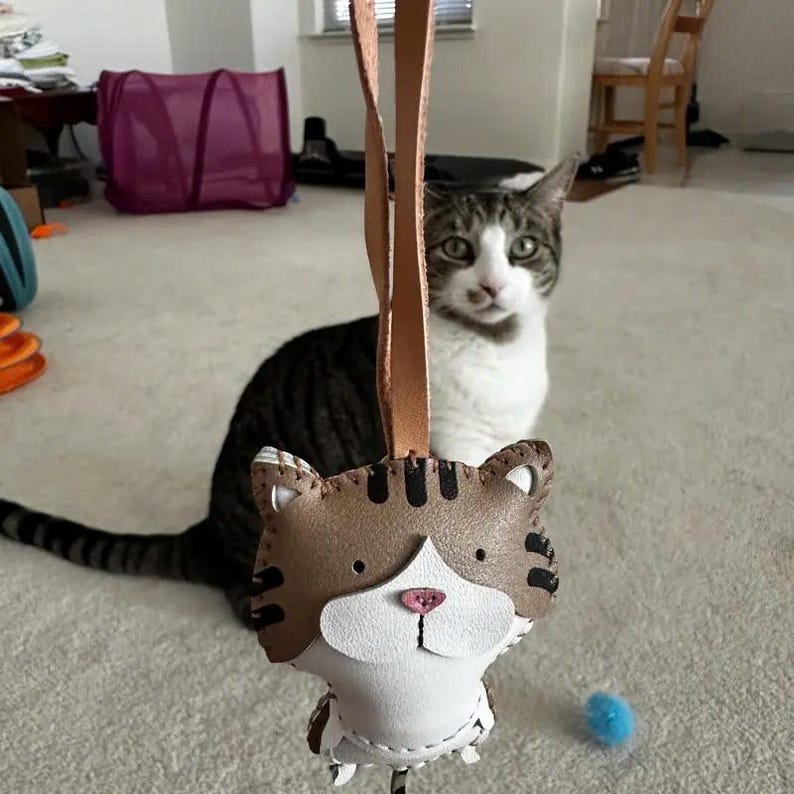 Cat Collection Bag Charms, Unique Vegan Microfiber Leather Bag Charm, Lovely Cat Lover's Purse Charm, KeyChain Gift image 7