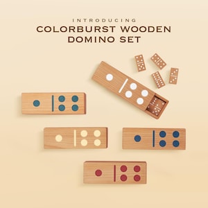Colorburst Wooden Domino Set, Classic Double 6 Dominoes Set, Personalized Dominoes Set, Gift for Him