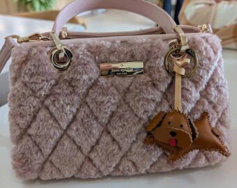 Dog Collection Bag Charm, Microfiber Vegan Leather Bag Charm, Handmade Bag Charm, Keychain Gift, Animal Keychain