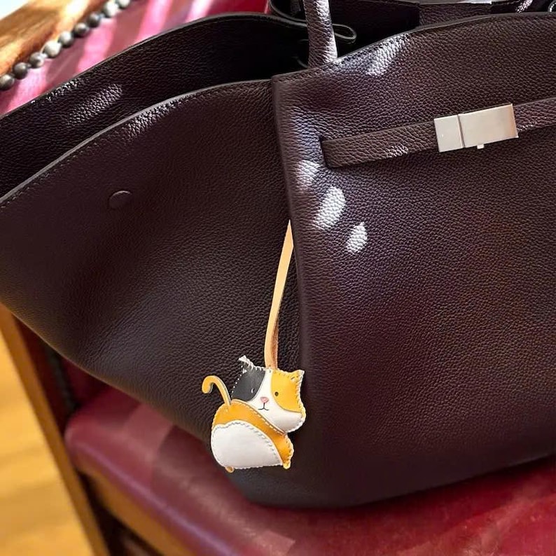 Cat Collection Bag Charms, Unique Vegan Microfiber Leather Bag Charm, Lovely Cat Lover's Purse Charm, KeyChain Gift image 1