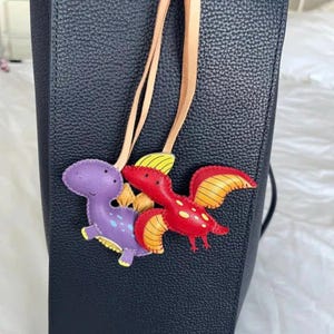 Dino Collection Bag Charm, Microfiber Vegan Leather Keychain Charm, Triceratops, T Rex Dinosaur, Charms to Rawrrr, Unique Bag Charm