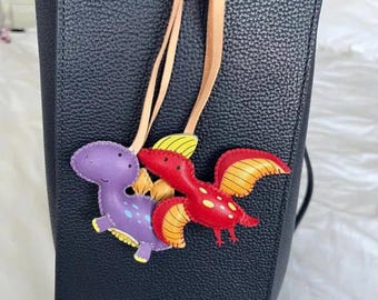 Dino Collection Bag Charm, Microfiber Vegan Leather Keychain Charm, Triceratops, T Rex Dinosaur, Charms to Rawrrr, Unique Bag Charm