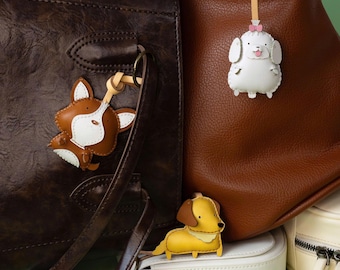 Dog Lover - Vegan Leather Bag Charm – Handmade Puppy Keychain Gift, Cute Animal Key Chain, All About Dog Collection