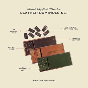 Luxury Walnut Leather Domino Set – Personalized Double 6 Classic Dominoes, Premium Gift for Him