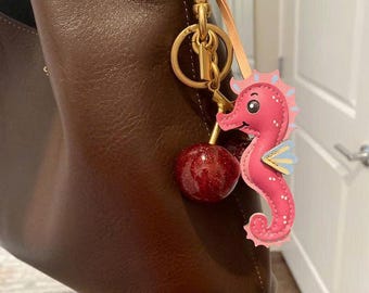 Vegan Leather Seahorse Bag Charm –  Ocean-Inspired Gift Idea -  Keychain, Handbag Accessory, Unique Gift Idea for Her