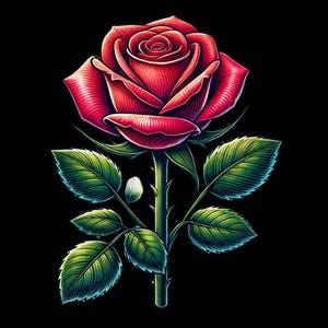 Classic Rose Illustration - Red Rose Art - Vintage Floral Print - Traditional Rose Tattoo Design-Floral Wall Art or Sticker Digital Download
