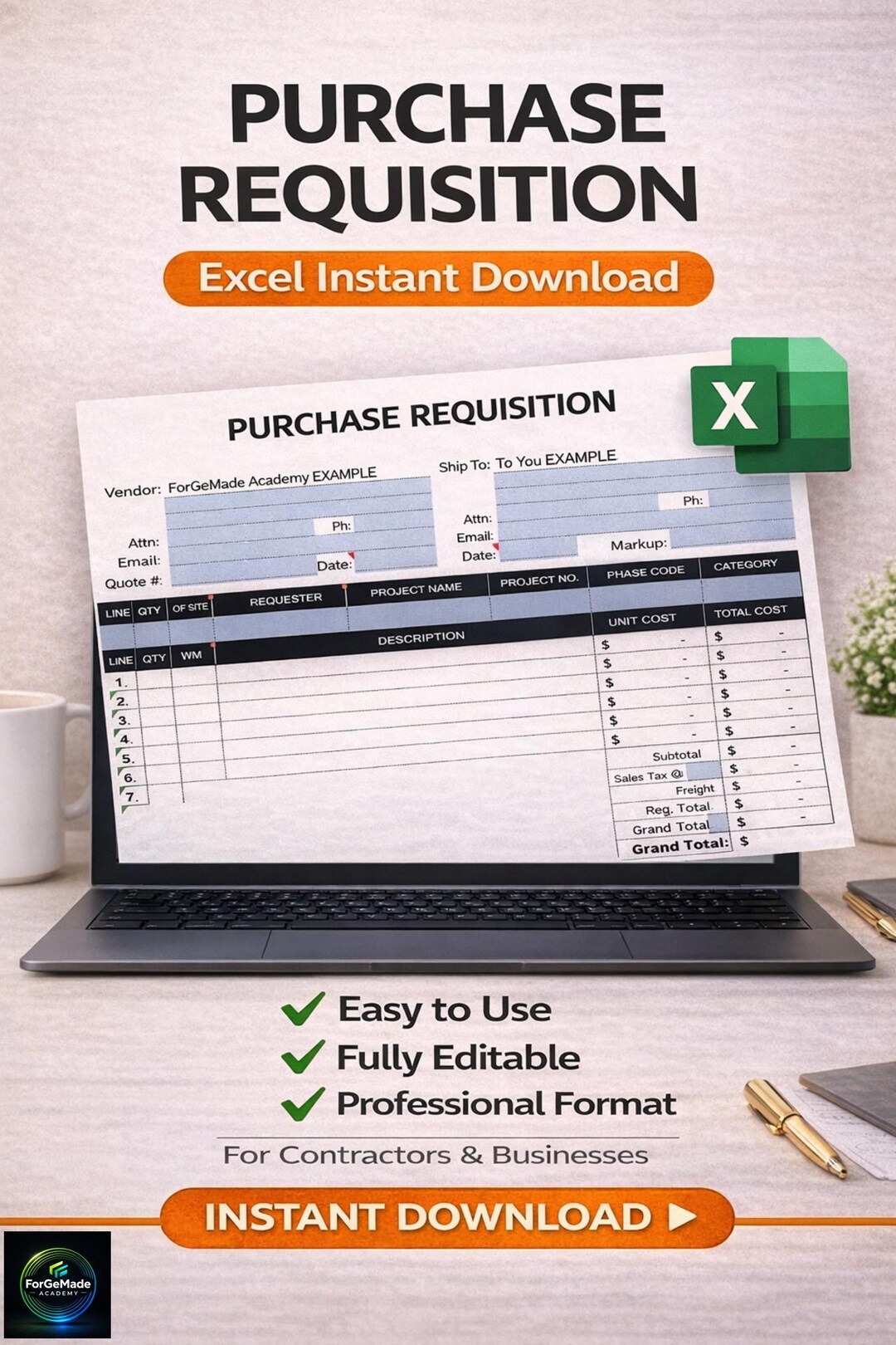Purchase Requisition Template Excel | Editable Procurement Form ...