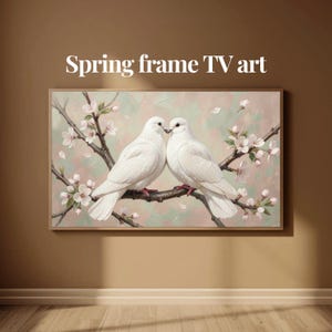 Lente frame tv-kunst romantisch witte duif kersenbloesem 4K voor Samsung Frame TV
