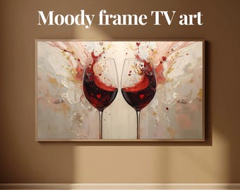 サムスンフレームテレビ用の抽象的なフレームテレビアートムーディな赤ワイングラスの絵画4K