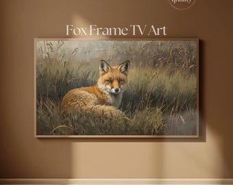 フレームTVアート「秋の草むらの赤いキツネ」絵画 | 野生動物のヴィンテージTVアートディスプレイ 4K | Samsung Frame TV用