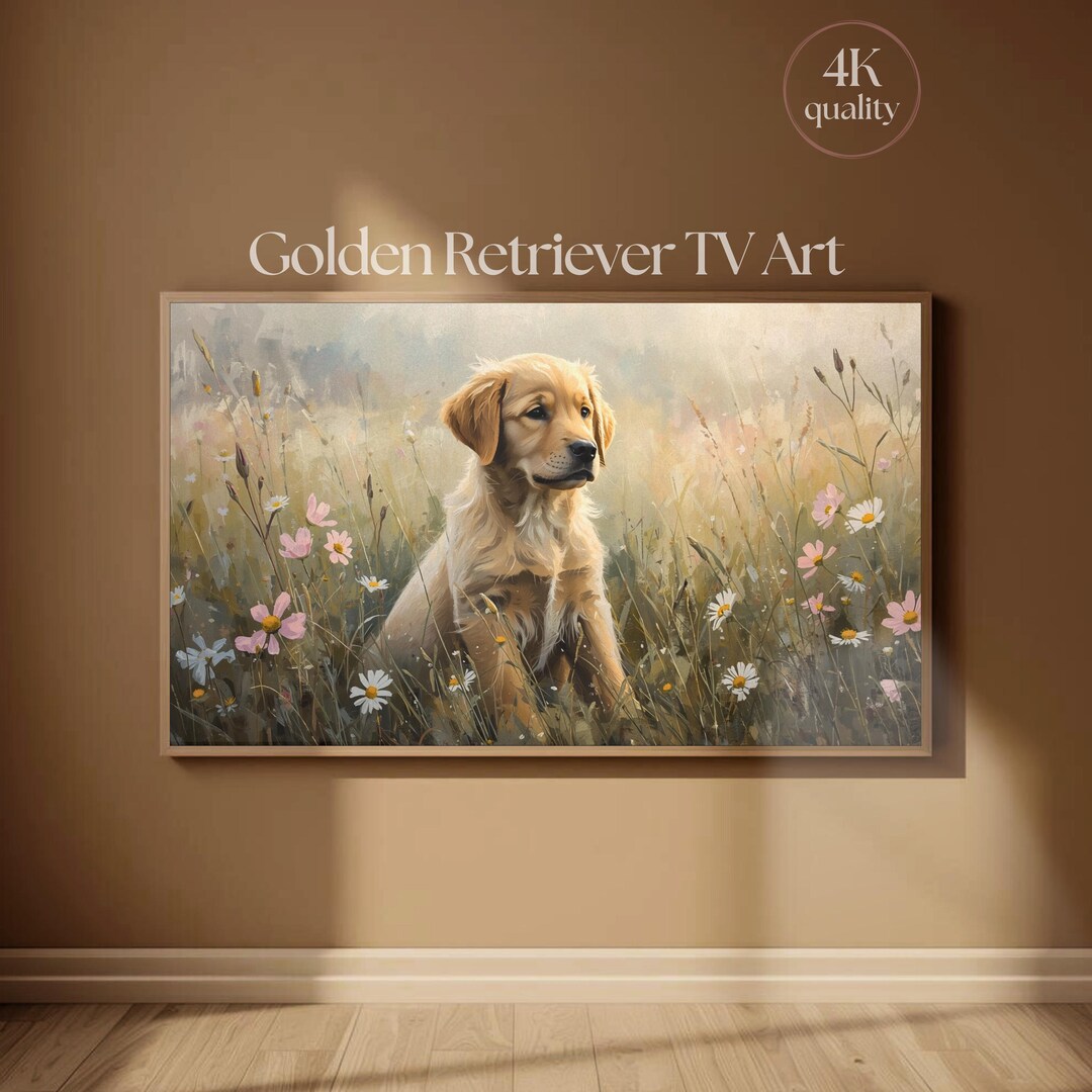 Golden Retriever Puppy Wildflower Frame TV Art | Soft Old Masters ...