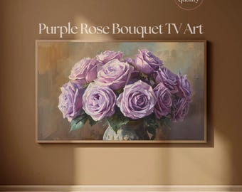 フレームTVアート 紫のバラの花束 | ヴィンテージ風厚塗り油絵 テレビアートディスプレイ 4K | Samsung Frame TV用